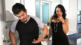 Lezley Zen fucking in the kitchen counter with her big tits
